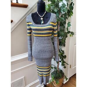 Almost Famous Women's Gray Polyester Scoop Neck Long Sleeve Bodycon Dress XL